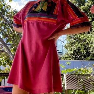 Pink vintage patchwork embroidered shift dress